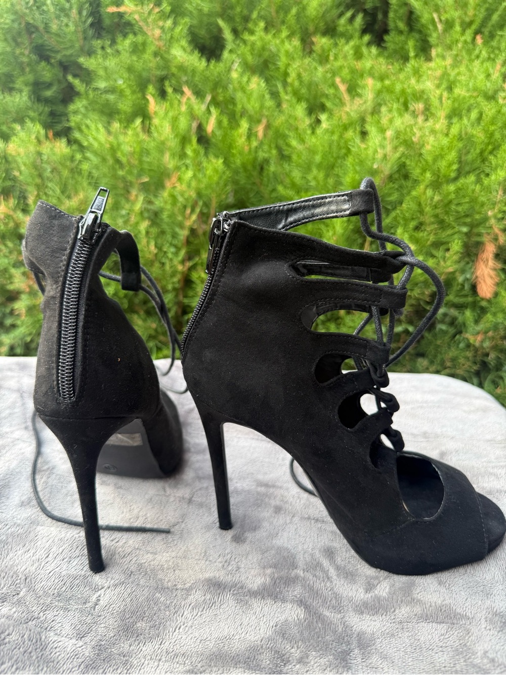 Black Lace-Up High Heel Sandals